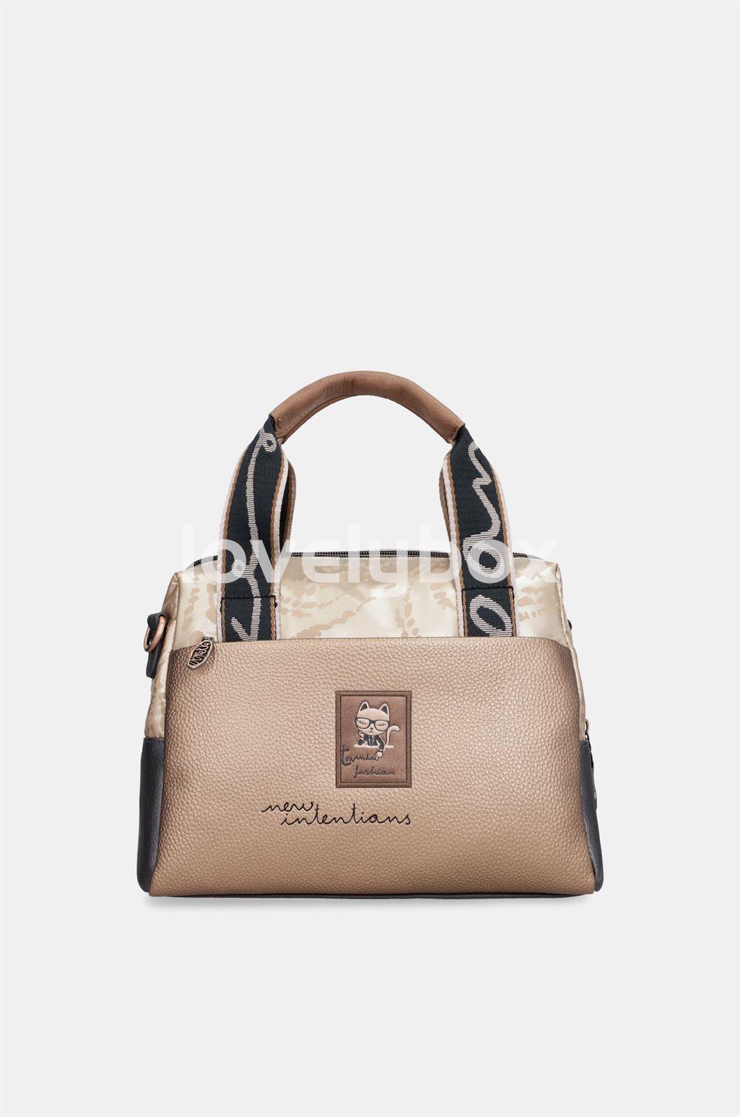 Bolso de mano tipo bowling con correa bandolera ajustable y desmontable. Firma Anekke colección Real - Imagen 2