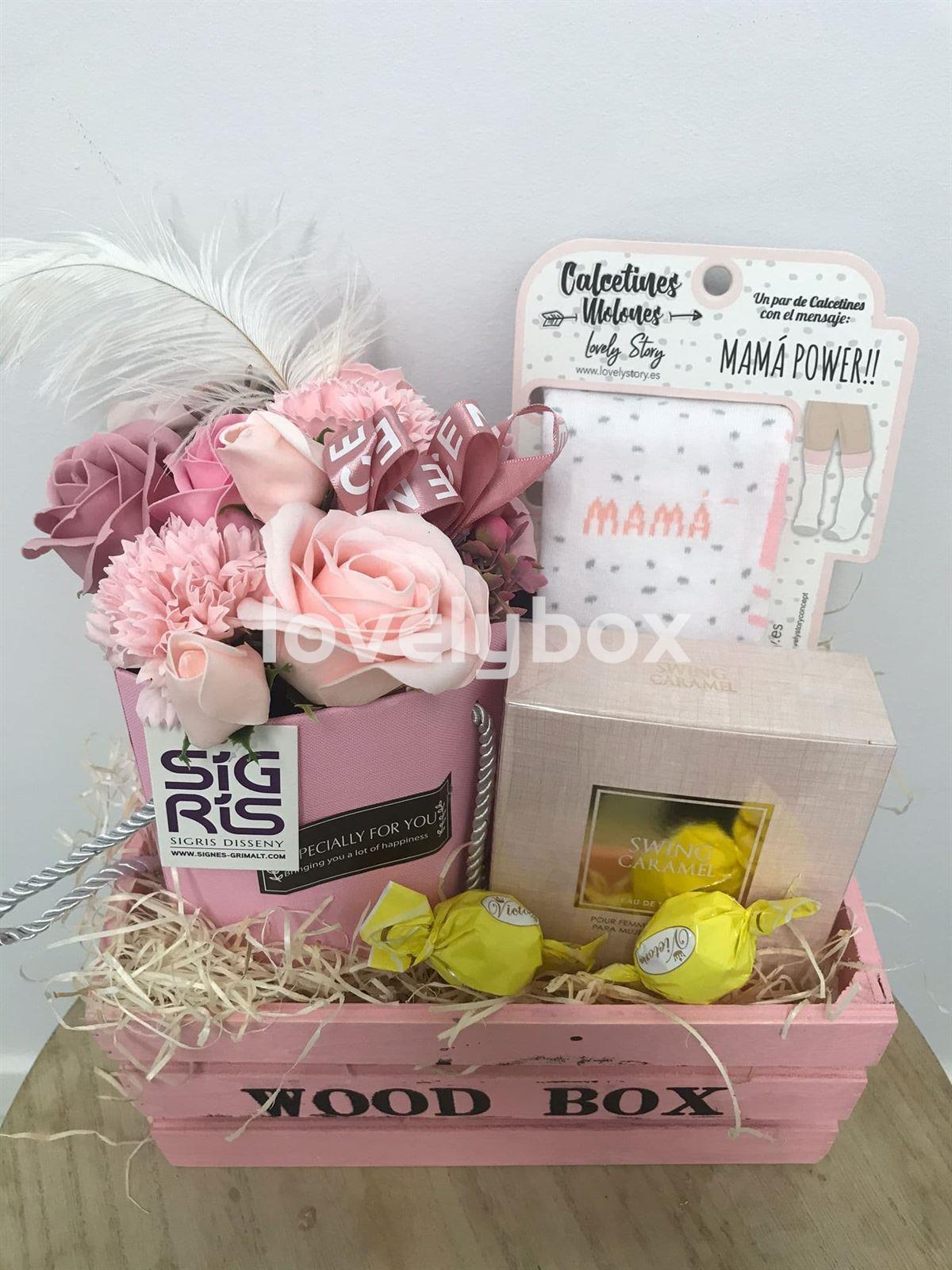 Caja madera rosas jabón mamá power- regalo personalizado - Imagen 1