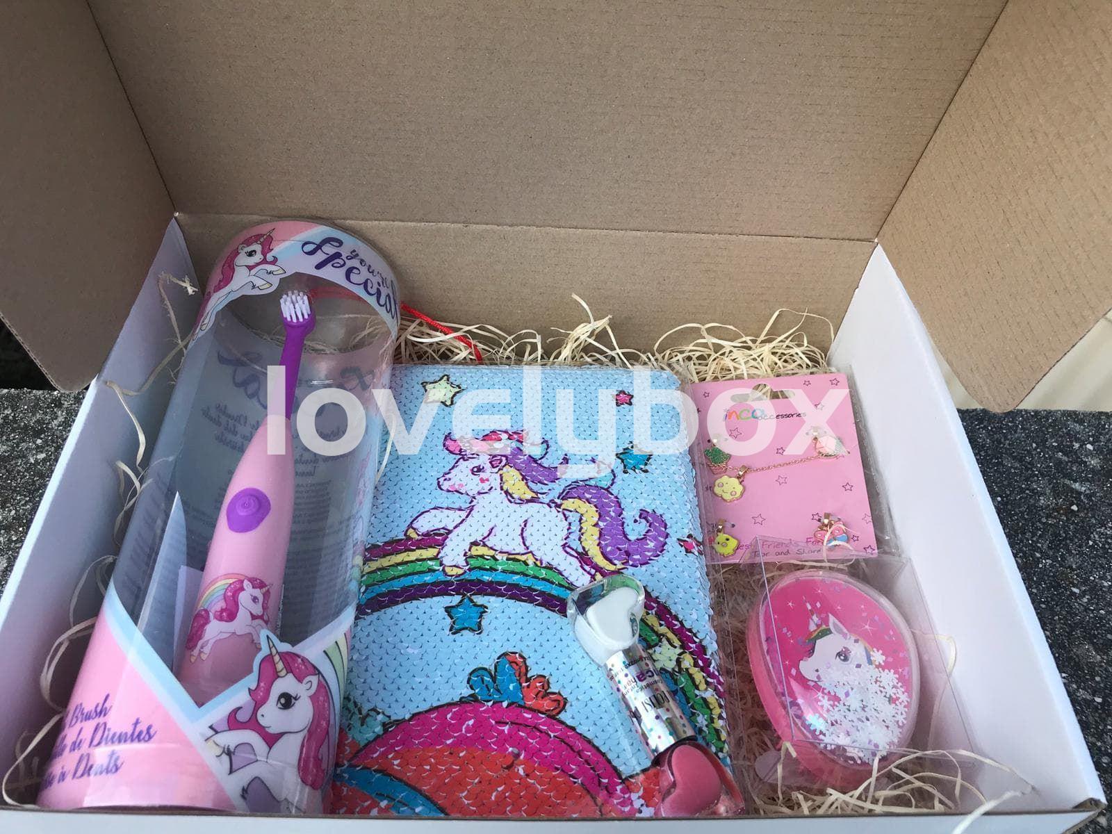 Caja mundo unicornio con cepillo de dientes -regalo personalizado - Imagen 1